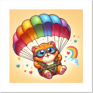 Rainbow parachute cat Posters and Art